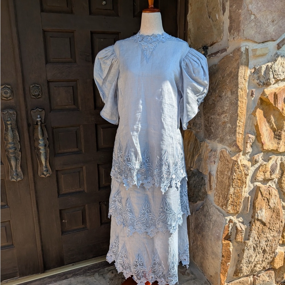 Vintage 90s Blue Lace Tiered Dress